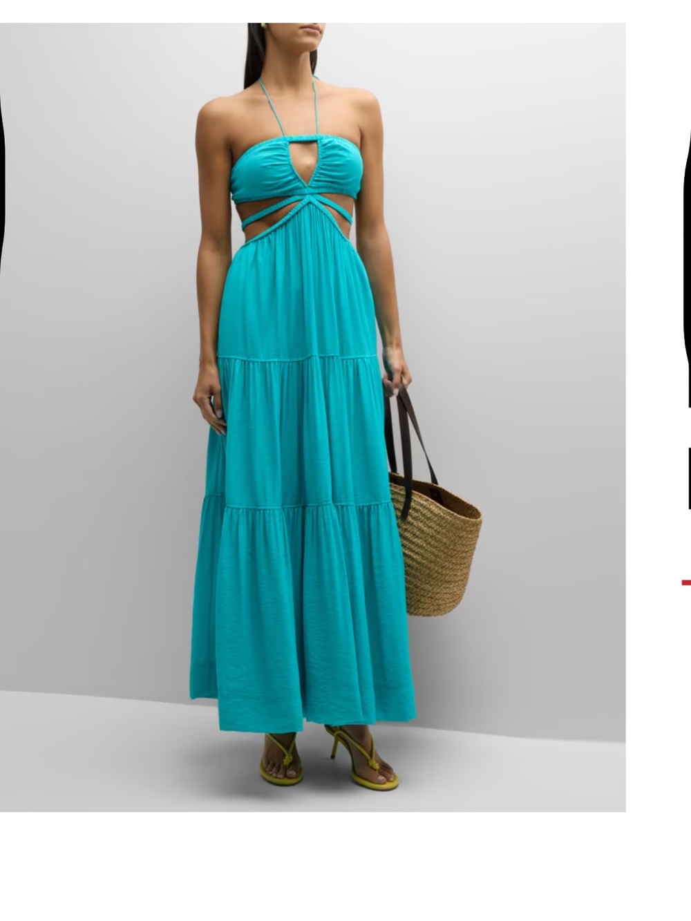 NWT Jonathan Simakhai Turquoise Halter Tiered Maxi Dress